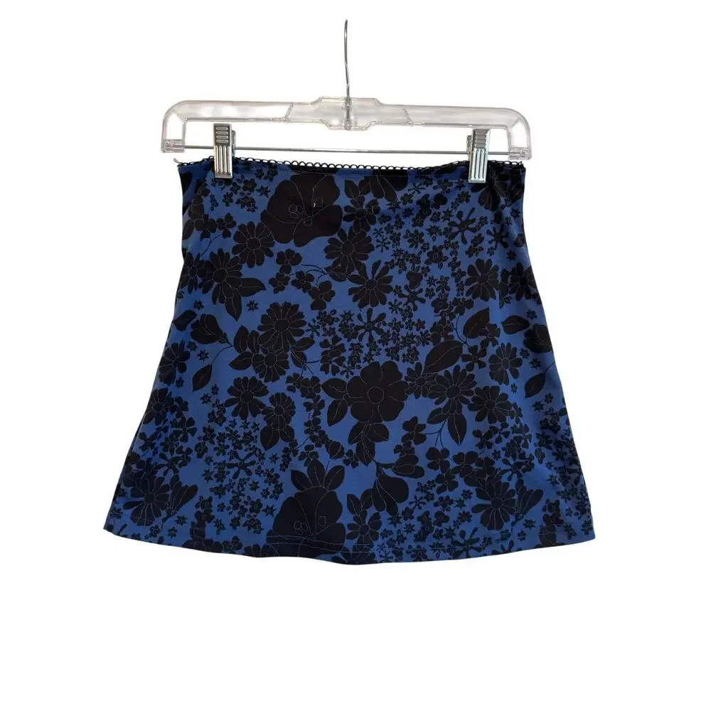 Urban Outfitters Jamie surplice knit mini skirt  Blue Floral Stretch Bodycon S